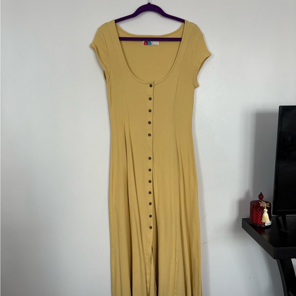 Free People Mustard Button-Front Maxi Dress